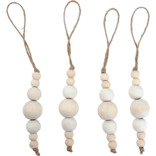 4 Pcs Wood Bead Serviette Holders with Rope Napkin Rings Set Serviette Rings Bulk for Party Dining Table Family Decoration