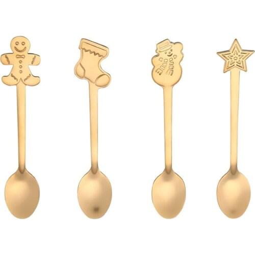 4Pcs Christmas Stainless Steel Coffee Tea Mixing Spoons Dessert Snacks Tableware ballons decoration birthday