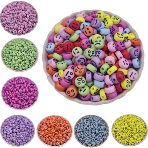 50Pcs 7mm Acrylic Smile Happy Face Oval Spacer Beads For Jewelry Making DIY Charms Bracelet Necklace