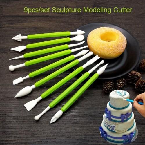 9pcs/Set Sculpture Sugar Modeling Cutter Smoother Polymer Clay Mold Fondant Flower Gum Paste Decorating Pen Tool Kit