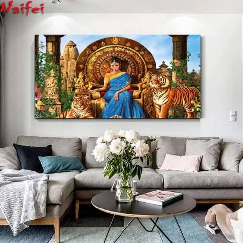 DIY 5D Diamond Painting Indian Lady And Tiger Fantasy Diamond Embroidery Full Square/Round Mosaic Landscape Cross Stitch Kits