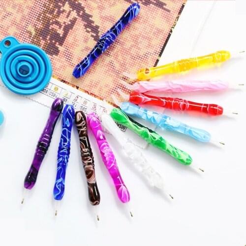 Crystal Resin Diamond Painting Drill Pen with 6 Drill Heads Diamond Art Cross Stitch Embroidery Sewing Craft Nail Art Tools 5D