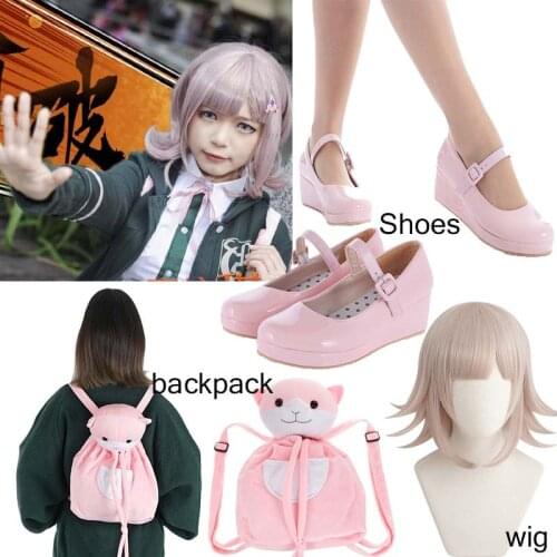 Anime Danganronpa Chiaki Nanami wig Cosplay Shoes Pink Custom Made Halloween cosplay wig shoes backpack Props women men 34-42