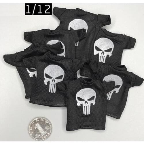 Big Sales 1/12th Black Fashion For Boys Short Sleeves Punish T Shirt Model For Mostly 6inch Doll Action Collectable