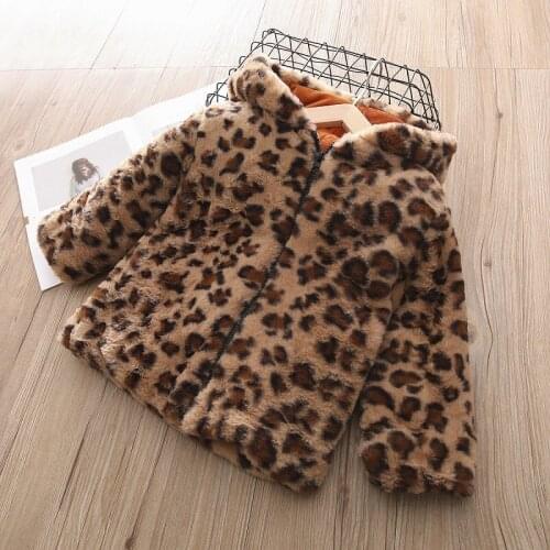 Childrens Winter Warm coat for Girls Fashion Faux fur Leopard thick Hooded jacket kids clothes for Girl Winter Coat 2-8y