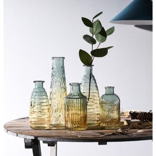 European Roman Relief Art Glass Vase Retro Transparent Glass Vase Indoor Office Table Plant Flower Home Decoration Accessories