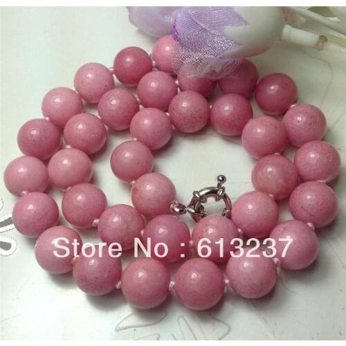 HOT!free Shipping new Fashion Style Pretty 12mm Pink chalcedony stone Round chain strand Necklace 18inch GE4117