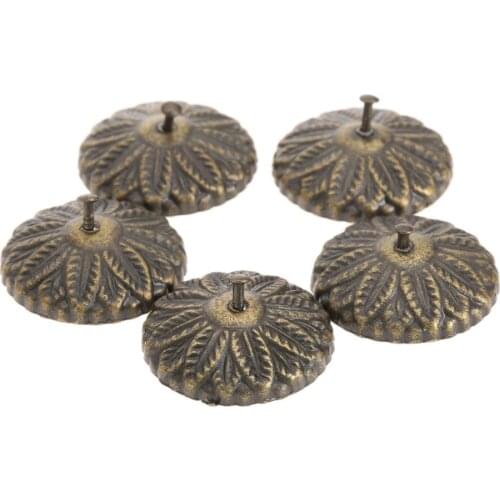 50Pcs Antique Bronze Carved Drum Nails Flower Head Pushpin Ancient Style Furniture Doornail Sofa nails