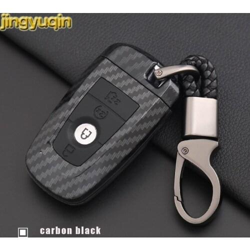 Jingyuqin Remote Car Key Carbon Fiber Case For Ford Fusion Mustang Explorer F-150 F-250 F-350 2017 2018 4 Buttons Smart Key