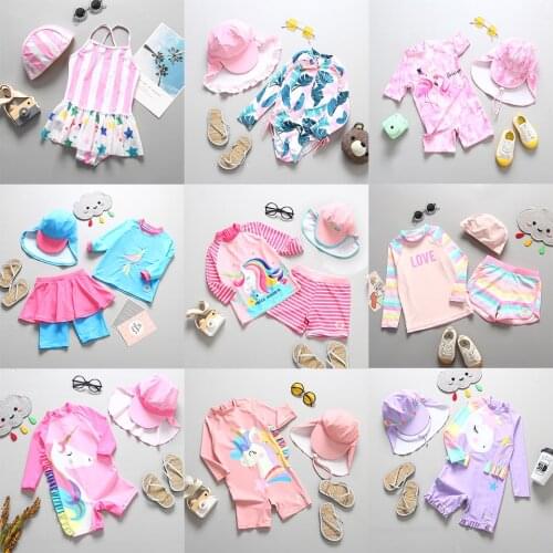 Girls Bikini Flamingo Unicorn Print Baby Swimsuit Girl with Sun UV Protection 2020 Summer Beachwear Kids Childrens Bathing Suit