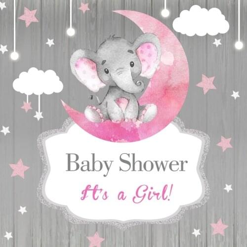 Laeacco Baby Shower Its A Girl Background Pink Cartoon Elephant Wild Animal Stars Party Photography Background Photo Studio