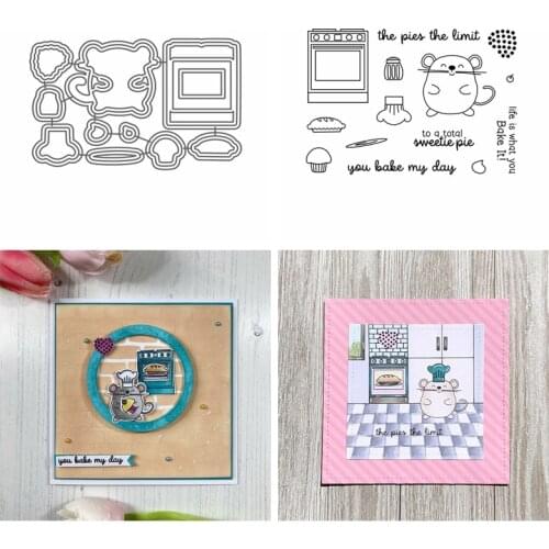 Cute Mouse Cook Baking Pie Food Metal Cutting Dies Match Clear Transparent Stamps Words DIY Craft Paper Cards 2020 Hot Sale