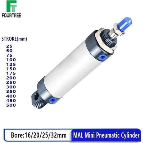 Mini Cylinder Airtac MAL Series 16/20/25/32mm Bore 25/50/75/100/200/300/400/500mm Stroke Single Lever Pneumatic Compressed Air