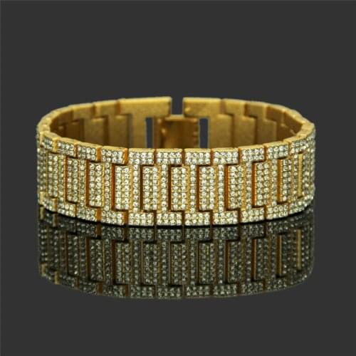 Mens Bracelet Hip Hop Cuban Link Gold Silver Color Iced Out Paved Rhinestones Male Wristband Street necklace Jewelry Gift