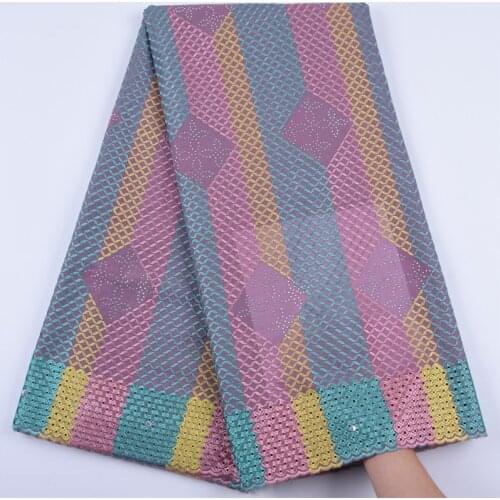 Latest African Cotton Dry Lace Fabric Multicolor Swiss Voile Lace In Switzerland Nigerian Stones Lace Fabric For Party Sew F1685