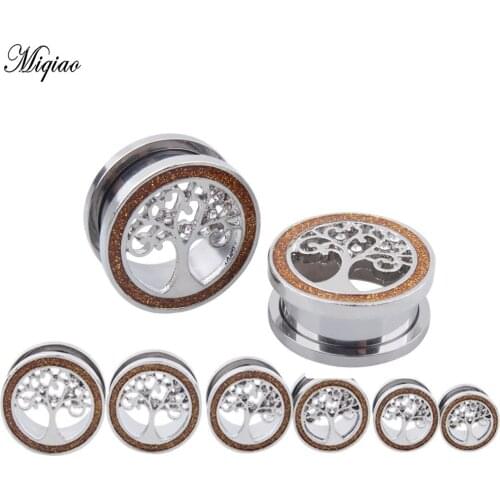 Miqiao 2pcs Fashionable Hot-selling Tree of Life Stainless Steel Pulley Ears 6mm-20mm Exquisite Piercing Jewelry