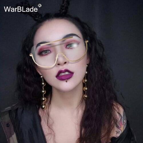 WarBLade Fashion Gold Clear Sunglasses Women Brand Designer Oversized Retro Eyewear For Female Half Rimless Big Frame SunGlasses