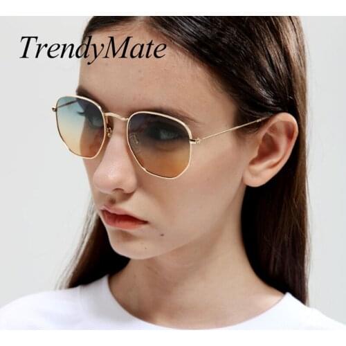 TrendyMate 2018 Thin Rectangle Sunglasses Small Women Metal Small Square Sunglasses Men Clear Blue Green Yellow Uv400 1420T