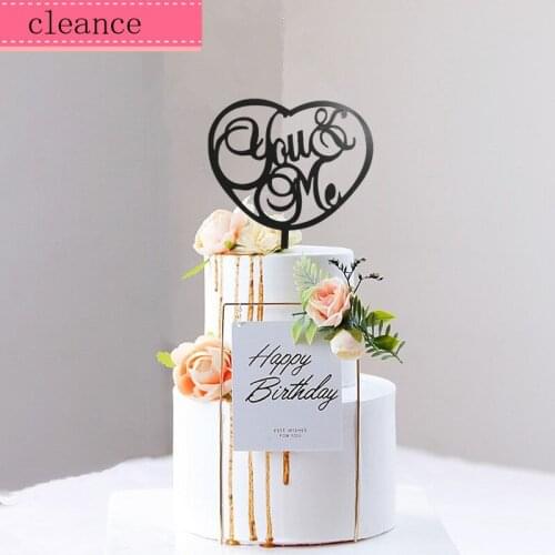 Heart shape black acrylic you and me cake topper wedding toppers engagement anniversary cake decorating