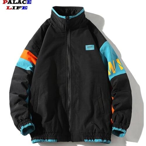 Hip Hop Jacket Windbreaker Men Streetwear Retro Color Block Patchwork Bomber Jacket Coat Oversize 4XL Casual Spring Autumn 2021