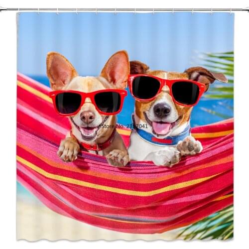 Fashion Funny Dog Sunny Beach Blue Sea 3D Prints Shower Curtain Waterproof Mildew Polyester Cloth Home Bathroom Accessories