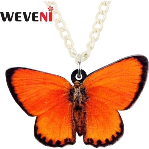 WEVENI Statement Acrylic Purple-edged Copper Butterfly Insect Necklace Pendant Choker Summer Jewelry For Women Girl Gift Bijoux