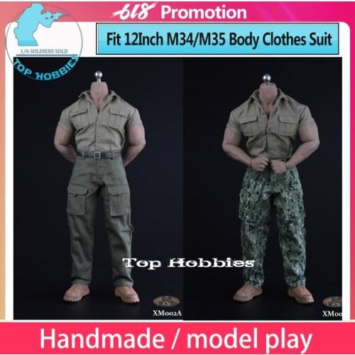 XM02A B 1/6 Scale Explorer Male Tight Short Sleeves Shirt Leisure Pants Clothing Set Combat Boots Suit F 12” M34 M35 Muscle Body