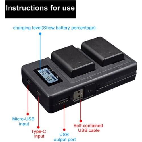 Camer Battery Charger Dual Ports LCD Display NP-FW50 Battery Smart Charger Stand Cradle for Sony Alpha A6000 A6300 A6500 A7r A7