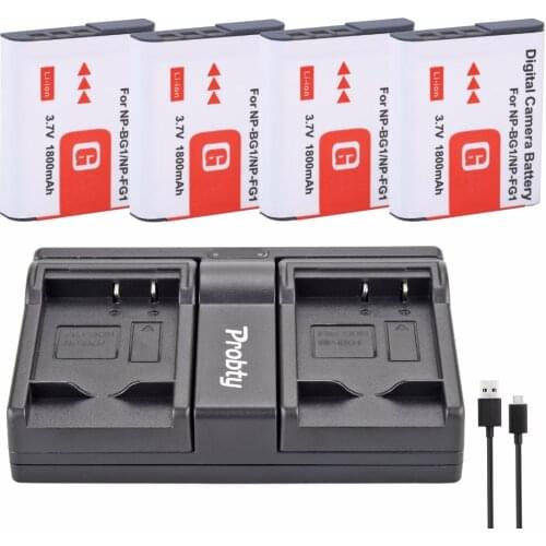 Probty 4pcs NP-BG1 NP BG1 Camera Battery + USB Dual Charger For SONY DSC W130 W210 W220 W300 H10 H50 H70 W290 WX10 H55 HX9 T20