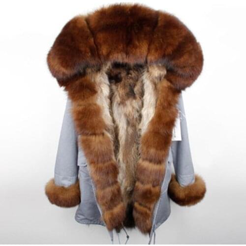 Women Parka Winter Real Fur Coat Raccoon Fur Linner Parkas Big Real Fox Fur Collar Natural Roccoon Fur Liner Womens Long Coat
