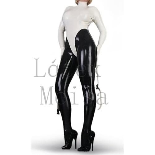 Womens high neck latex bodysuit long sleeve white bodysuit costume with back zip