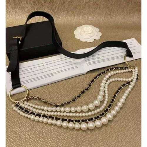 2020 Brand Fashion Party For Women Hot Vintage Multipl Chain Long Belt Gold Color White Pearls Necklace Belt Party Fine Jewelry