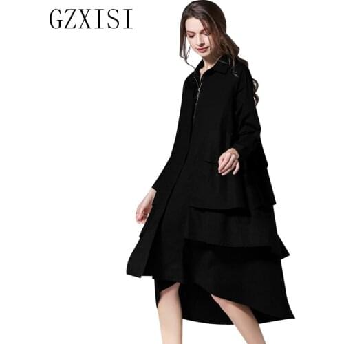 Gzxisi women dress autumn casual zippers party long dress black cascading ruffle vestidos mujer 2018 shirt plus size dress