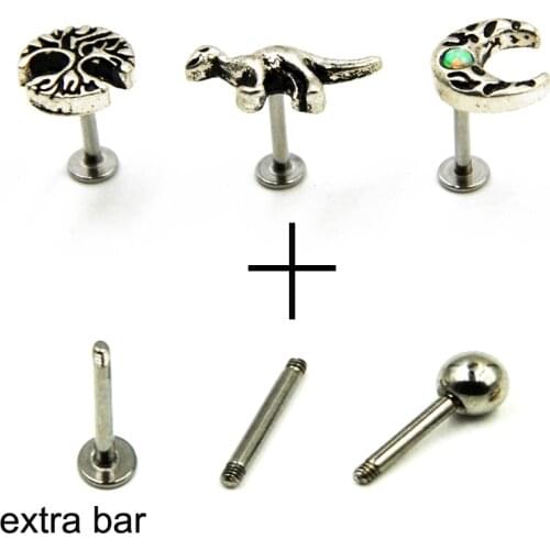 1Pc Surgial Vintage Tree Of Life Dinosaur Opal Moon Ear Cartilage Helix Studs Piercing Lip Stud Labret Rings Body Jewelry 16g