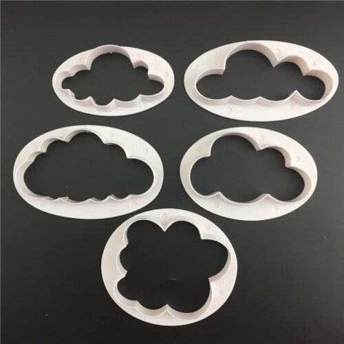 5PCS 3D Cloud Shape Cake Mould Plastic Fondant Cutter Cake Mold Decorating Tools Vintage Plaque Frame Cookie Cutter Set