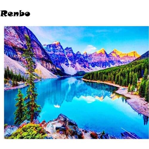 5D DIY Diamond Embroidery Lake Woods Snow Mountain Scenery Mosaic Kit Picture Diamond Painting Full Square Drill Rhinestone Gift