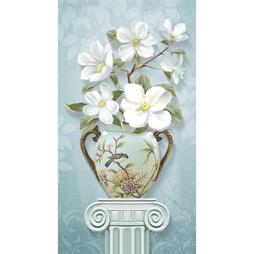 White Mountain Plum Flowers Bird Vase Diamond Painting Round Full Drill DIY Mosaic Embroidery 5D Cross Stitch Animal Pattern