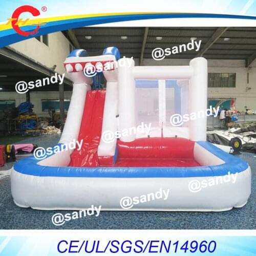 Free air ship to door,6*4m inflatable shark bouncy combo/bouncer pool slide/water slide with swimming pool