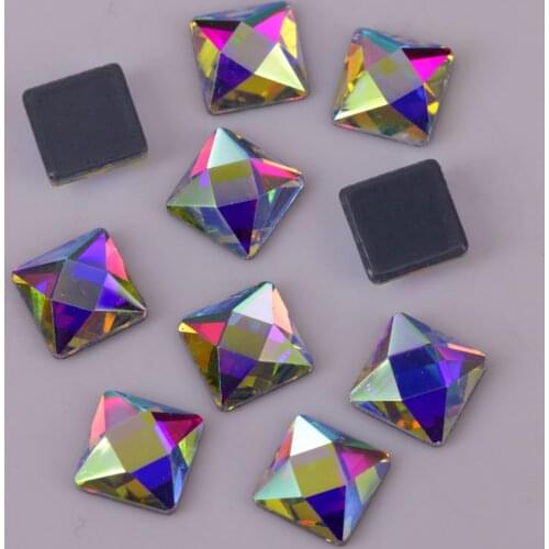 Lead Free 6mm Crystal AB Faceted Square Iron On Crystal Stones / Flat Back Hotfix Rhinestones