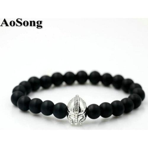 BPPCCR Matte Lava stone Beads Bracelet Men Roman Knight Spartan Warrior Gladiator Helmet Men women masculino chakra Bracelet