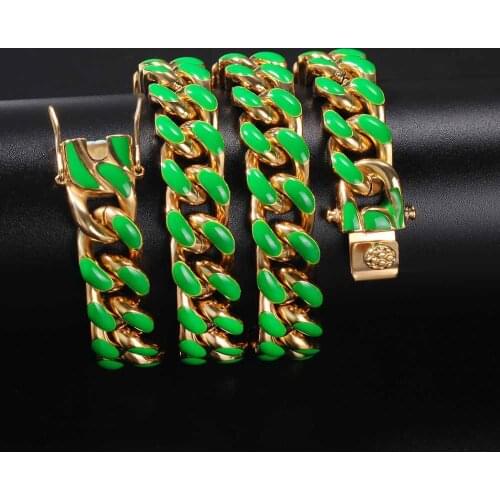 Hip hop 12mm Stainless Steel Curb Cuban Mens Oil Drip Chain Necklace Boys Fashion Miami Chain Dragon Lock Clasp Colours jewelry