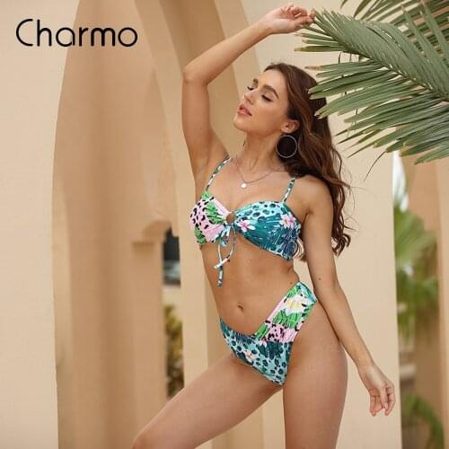 Charmo Women Bikini Swimwear Sexy Leopard Floral Colorblock 2 Pieces Bathing Suit Swimsuits bañador mujer