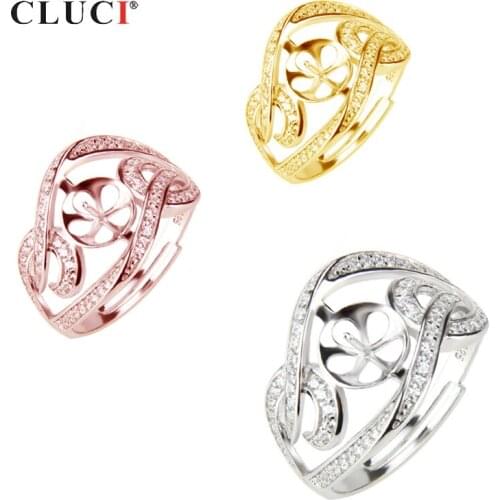 CLUCI Symmetric Silver 925 Geometric Women Pearl Ring Mounting Fashion Open Zircon Ring Gift Jewelry SR2037SB