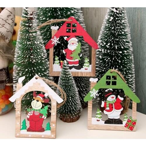 1pcs Wooden Pendant Santa Claus Elk Snowman New Yearr Xmas Gift Christmas Wood Tree DIY Ornament Christmas Decoration for Home