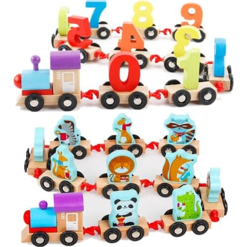 Kids Children Number Wooden Train Toys DIY Colorful Number Digital 0-9 Car Toys Baby Early Educational Wooden Toys Gift