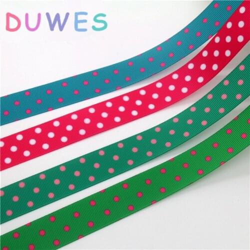 DUWES 50yards polka dots Printed Grosgrain Ribbon Accessory hairbow headwear decoration Wholesale DIY OEM D1110