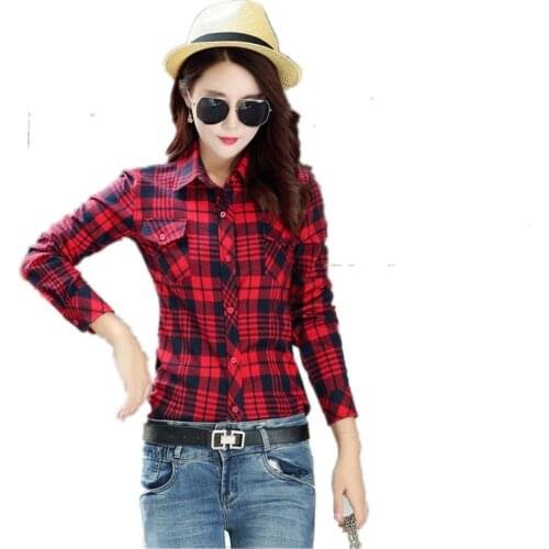 Girls Long Sleeve Cotton Checkered Shirts Blouse British Womens Casual Plaid Shirt Clothes For Female