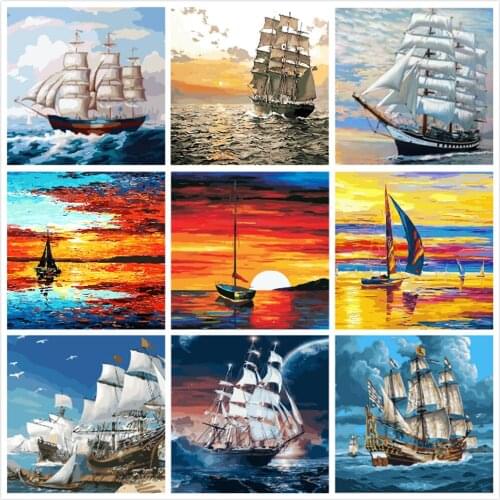 Boat Cruize Painting By Numbers For Adults Kits Hand Painted Home Decor Drawing Canvas DIY Oil Coloring Paint Picture By Numbers