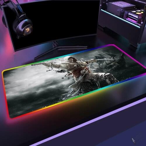 Assassins Creed Mousepad Gamer Accessories RGB Gaming Mouse Pad Anime LED Desk Mat Rug Keyboard for Compass Pc Gamer Complete