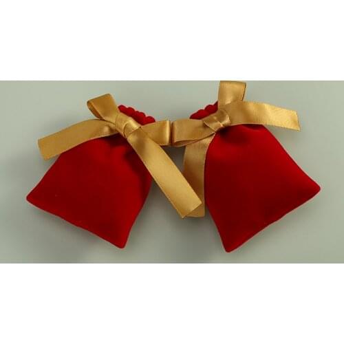 Red Velvet Jewelry Bag with Ribbon Custom Logo Jewelry Packing Organizer Pouch for Wedding Christmas Candy Gift Bag Present